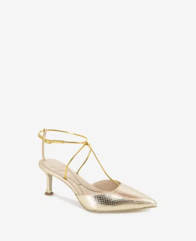 Kenneth Cole Umi Snakeskin Embossed Pointed Toe Pump In Gold Snake
