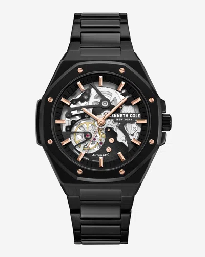 Kenneth Cole Octagonal Automatic Bracelet Watch In Black
