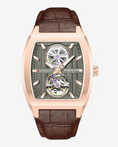 Kenneth Cole Curved Automatic Strap Watch In Brown