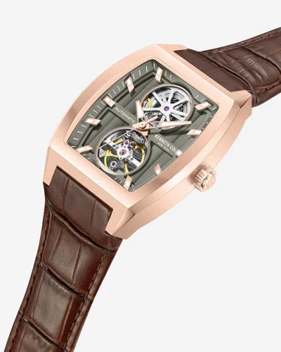 Kenneth Cole Curved Automatic Strap Watch In Brown