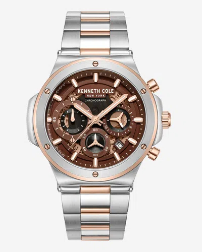 Kenneth Cole Contrast Dress Sport Watch In Tt Silver,gold Rose