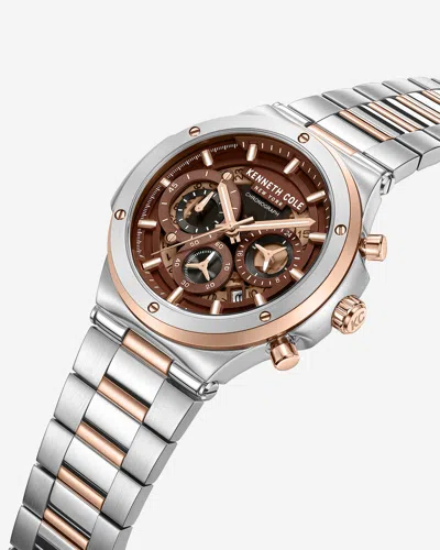Kenneth Cole Contrast Dress Sport Watch In Tt Silver,gold Rose