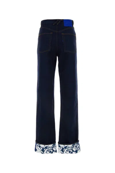 Burberry Contrast Cuff Denim Trousers In Blue