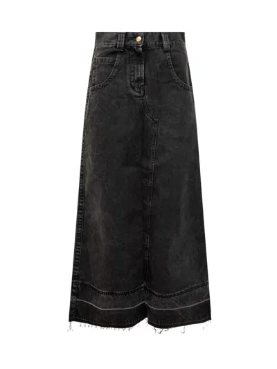 Palm Angels Black Split Denim Maxi Skirt In Black