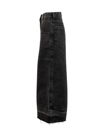 Palm Angels Black Split Denim Maxi Skirt In Black