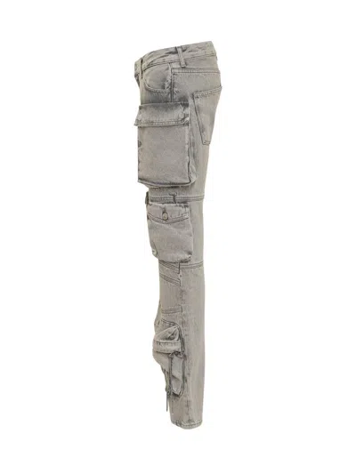 Attico 'essie' Distressed Cargo Trousers With Multiple Pockets In Grey