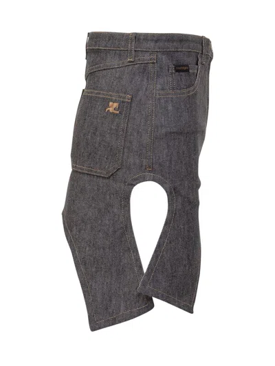 Courrèges Reversed Arch Denim Mini Skirt In Blue