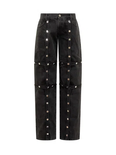 Attico Studded Convertible Low-rise Straight Jeans In Black