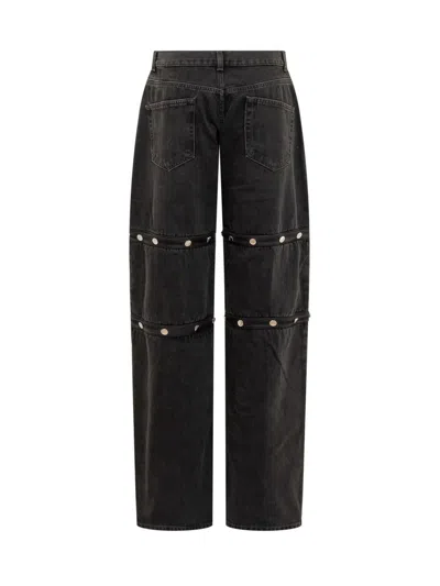 Attico Studded Convertible Low-rise Straight Jeans In Black