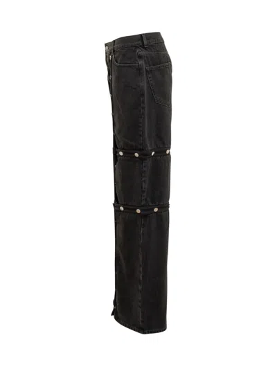 Attico Studded Convertible Low-rise Straight Jeans In Black