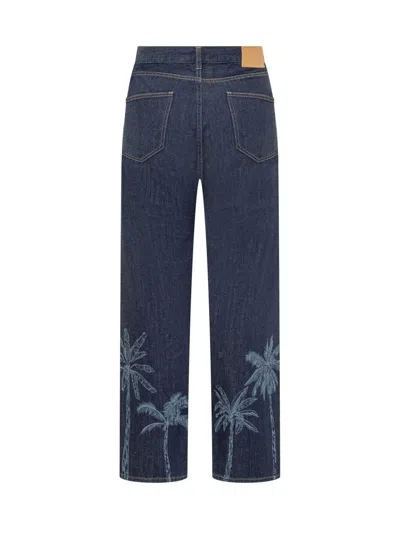 Alanui Graphic-print Cotton Straight-leg Jeans In Blue
