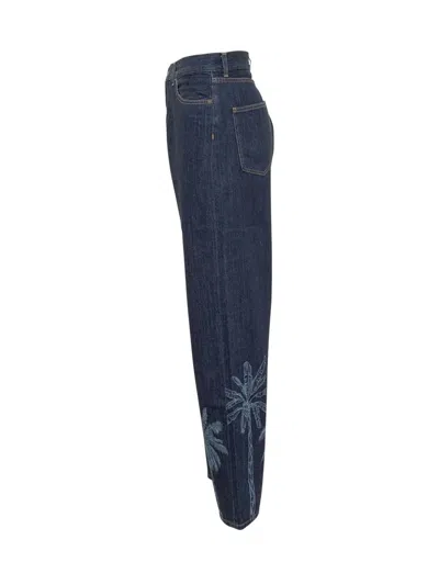 Alanui Graphic-print Cotton Straight-leg Jeans In Blue