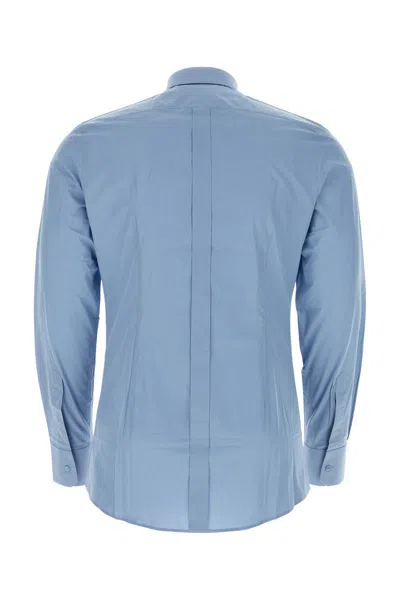 Dolce & Gabbana Long-sleeved Stretch Cotton Shirt In Blue