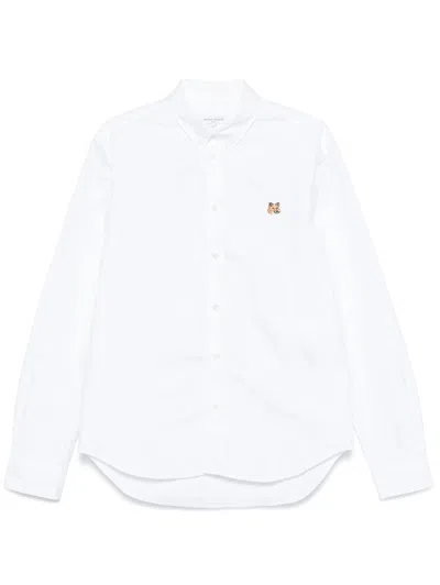Maison Kitsuné Button Down Classic Shirt With Institutional Fox H Clothing In P100 White