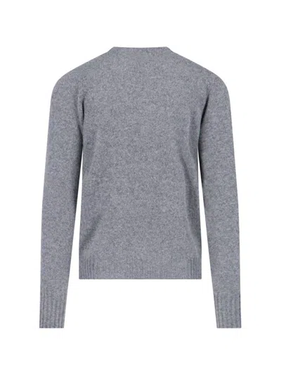 Drumohr Crewneck Sweater In Grey Melange Wool Ribbed Trim In Grey