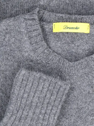 Drumohr Crewneck Sweater In Grey Melange Wool Ribbed Trim In Grey