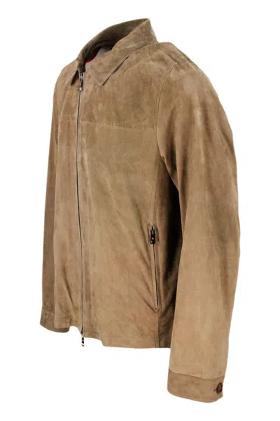 Kired Lightweight Unlined Jacket In Very Soft Suede With Shirt Collar And Zip Closure In Grey