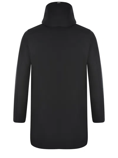 Herno Long Scuba Jacket With Hood And Side Zip Pockets In Blue