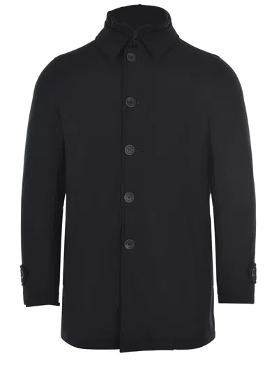 Herno Medium-length Structured Coat With Button-up Front In Black