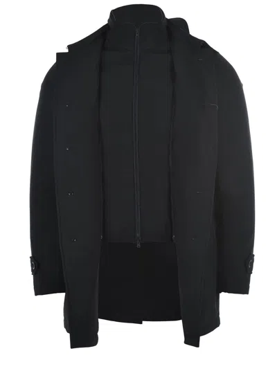 Herno Medium-length Structured Coat With Button-up Front In Black