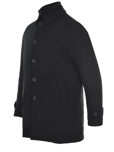 Herno Medium-length Structured Coat With Button-up Front In Black