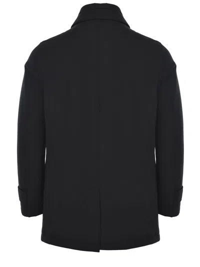 Herno Medium-length Structured Coat With Button-up Front In Black