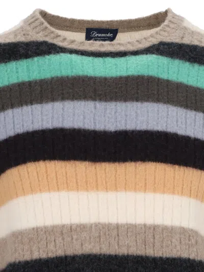 Drumohr Ribbed Striped Crewneck Sweater In Multicolour