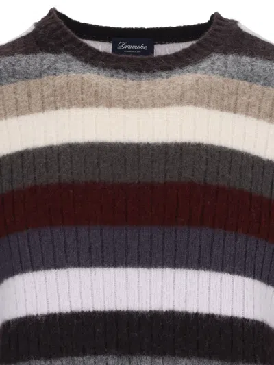 Drumohr Striped Sweater In Multicolor Wool Ribbed Design Striped In Multicolour