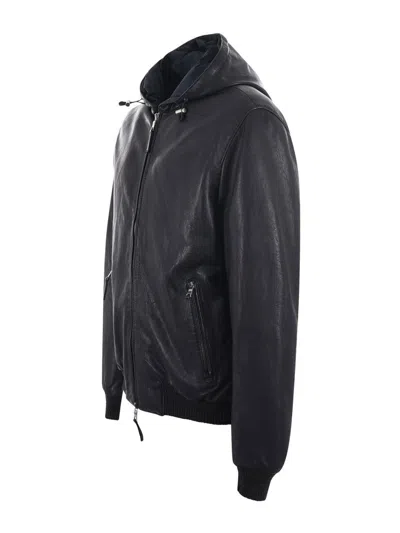 The Jack Leathers Jonahrev Hooded Harrington Jacket In Blue