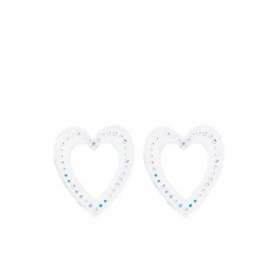 Safsafu Big Heart Crystal-embellished Earrings In Neutrals