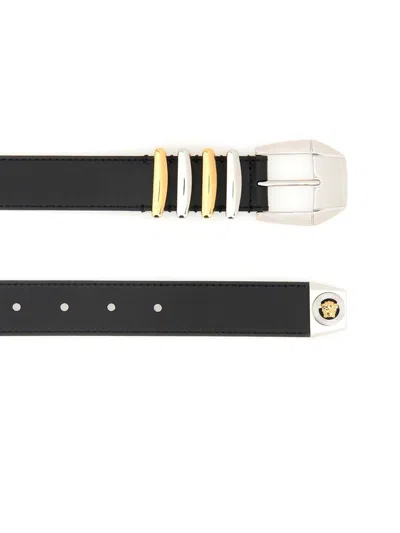 Versace Black Medusa Heritage Leather Belt In Black