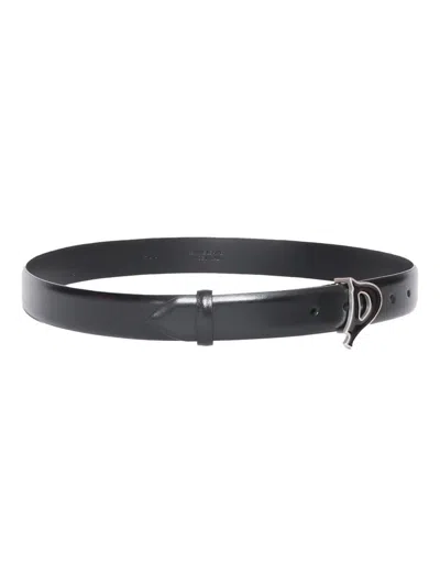 Dondup Black Leather Belt In Black