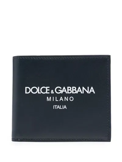 Dolce & Gabbana Black Wallet With Contrsting Print In Smooth Leather Man In Blue
