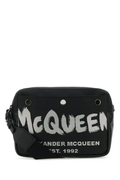 Alexander Mcqueen Men Black Fabric Mcqueen Graffiti Crossbody Bag In Black