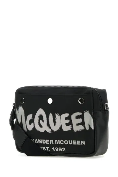 Alexander Mcqueen Men Black Fabric Mcqueen Graffiti Crossbody Bag In Black