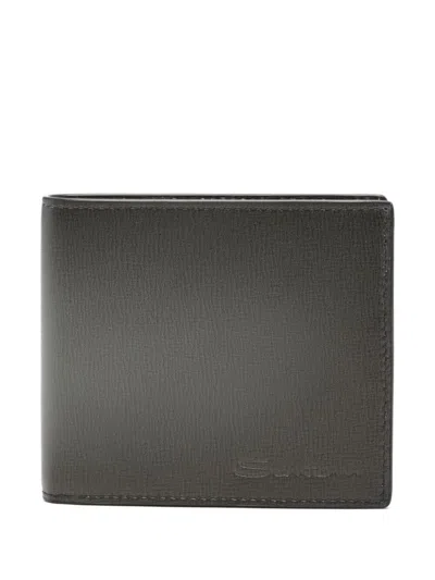 Santoni Mini Leather Wallet For Men In Grey