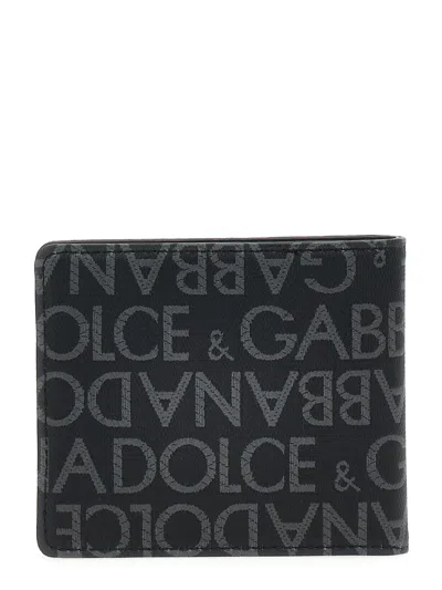 Dolce & Gabbana Coated Canvas Wallet With With All-over Logo In Black