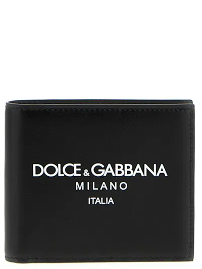 Dolce & Gabbana Black Wallet With Contrsting Print In Smooth Leather Man In Multicolor