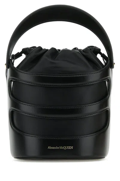 Alexander Mcqueen Women Black Leather The Rise Bucket Bag In Black