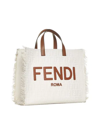 Fendi Ff Jacquard Tote Bag In Grezzo+brandy+pall