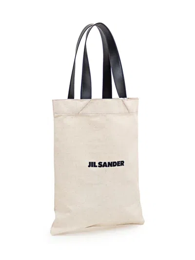 Jil Sander White White Logo Large Tote In Beige