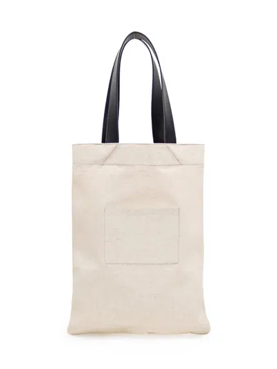 Jil Sander White White Logo Large Tote In Beige