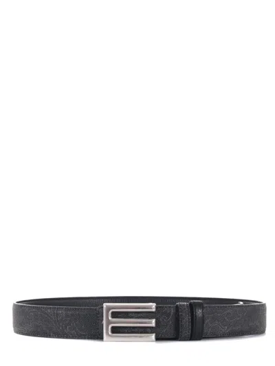 Etro Belts In Grigio Scuro/nero
