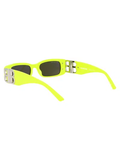 Balenciaga Logo-plaque Rectangle-frame Sunglasses In 008 Yellow Silver Grey