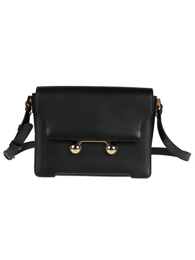 Marni Sleek Rectangular Black Crossbody Bag With Gold-tone Metal Closure In Black