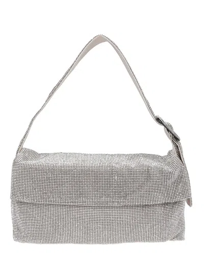 Benedetta Bruzziches Vitty La Mignon' Silver Shoulder Bag With Gem Embellishment In Rhinestone Mesh In White