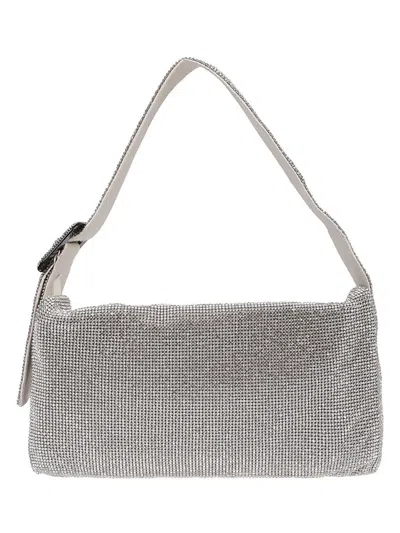 Benedetta Bruzziches Vitty La Mignon' Silver Shoulder Bag With Gem Embellishment In Rhinestone Mesh In White