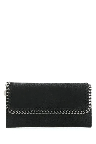 Stella Mccartney Black Continental Wallet With Shaggy Deer Fabric And Ruthenium Chain Trim In 1000