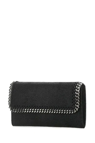 Stella Mccartney Black Continental Wallet With Shaggy Deer Fabric And Ruthenium Chain Trim In 1000