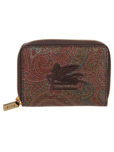 Etro Wallet In Coated Paisley Leather In Brown